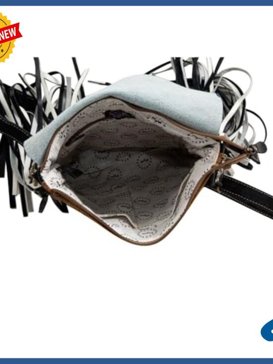 Western Leather Crossbody Bag with Tassel, Upcycled Canvas Satchel - Picture 7 of 7